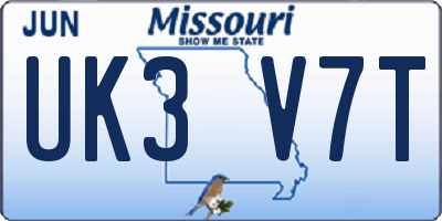 MO license plate UK3V7T
