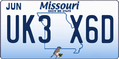 MO license plate UK3X6D