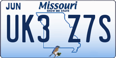 MO license plate UK3Z7S