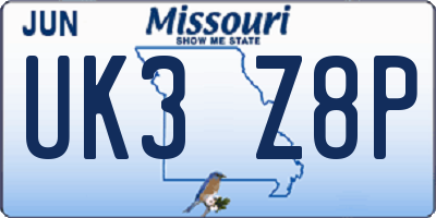 MO license plate UK3Z8P