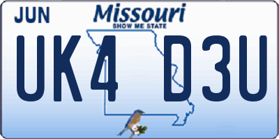 MO license plate UK4D3U