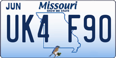 MO license plate UK4F9O