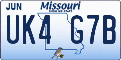 MO license plate UK4G7B