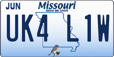 MO license plate UK4L1W