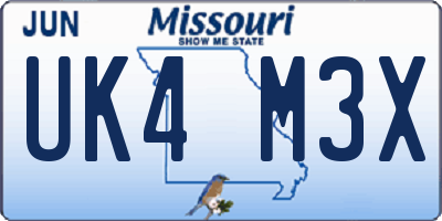 MO license plate UK4M3X