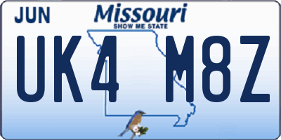 MO license plate UK4M8Z