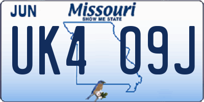 MO license plate UK4O9J