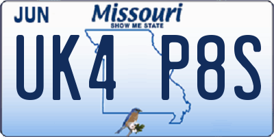 MO license plate UK4P8S