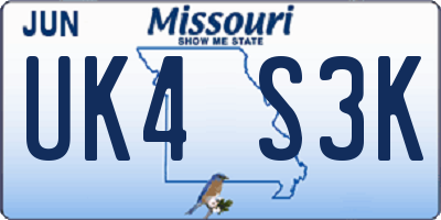 MO license plate UK4S3K