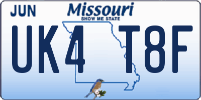 MO license plate UK4T8F