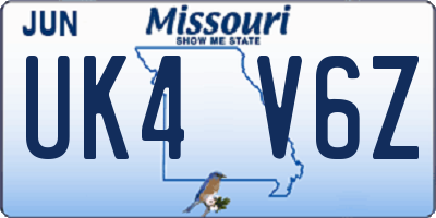 MO license plate UK4V6Z