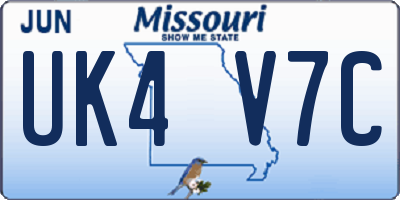 MO license plate UK4V7C