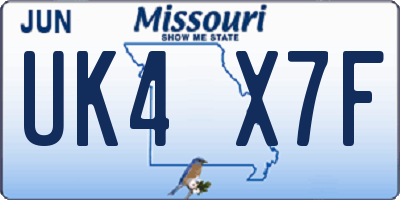 MO license plate UK4X7F