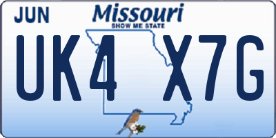 MO license plate UK4X7G