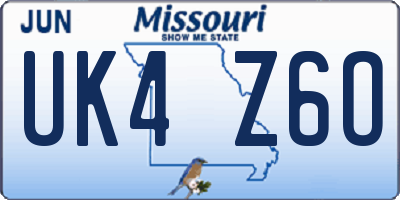 MO license plate UK4Z6O