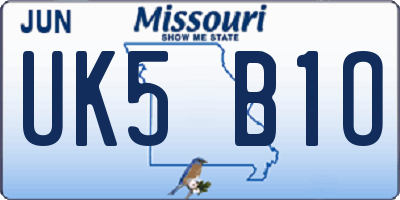 MO license plate UK5B1O