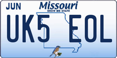 MO license plate UK5E0L