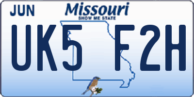 MO license plate UK5F2H