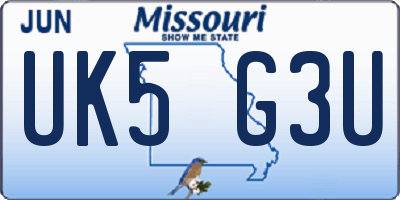 MO license plate UK5G3U