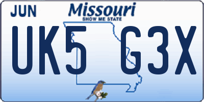 MO license plate UK5G3X