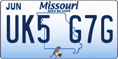MO license plate UK5G7G