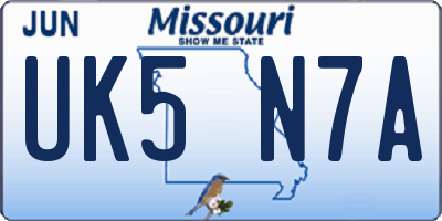 MO license plate UK5N7A