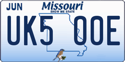 MO license plate UK5O0E