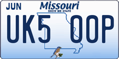 MO license plate UK5O0P