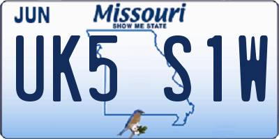 MO license plate UK5S1W