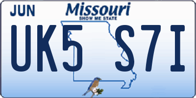 MO license plate UK5S7I