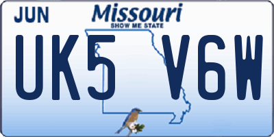 MO license plate UK5V6W