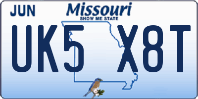 MO license plate UK5X8T