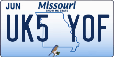MO license plate UK5Y0F