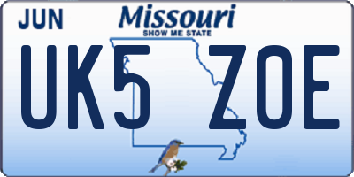 MO license plate UK5Z0E
