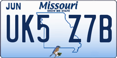 MO license plate UK5Z7B