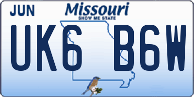 MO license plate UK6B6W