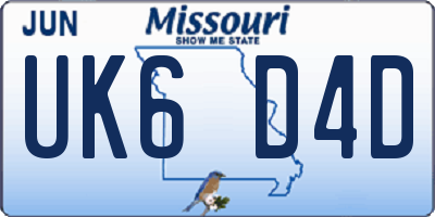 MO license plate UK6D4D