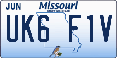 MO license plate UK6F1V
