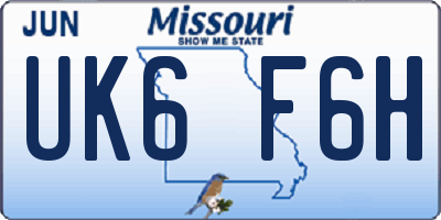 MO license plate UK6F6H