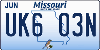 MO license plate UK6O3N