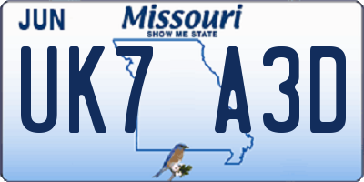 MO license plate UK7A3D