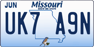 MO license plate UK7A9N