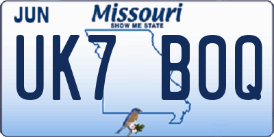 MO license plate UK7B0Q