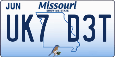 MO license plate UK7D3T