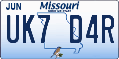MO license plate UK7D4R