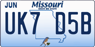 MO license plate UK7D5B