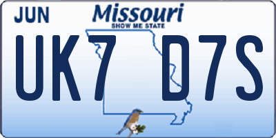 MO license plate UK7D7S