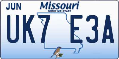 MO license plate UK7E3A