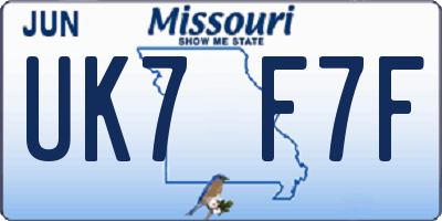 MO license plate UK7F7F