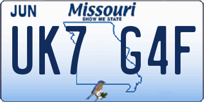 MO license plate UK7G4F